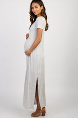 PinkBlush Grey Basic Side Slit Maternity Maxi Dress