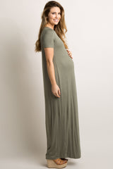 PinkBlush Olive Basic Side Slit Maternity Maxi Dress