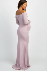 PinkBlush Pink Metallic Off Shoulder Long Sleeve Wrap Maternity Photoshoot Gown/Dress