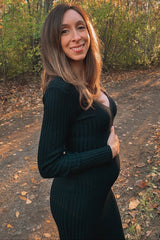 Black V-Neck Long Sleeve Fitted Maternity Maxi Dress