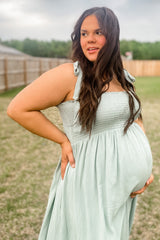 Mint Green Smocked Tie Strap Maternity Midi Dress