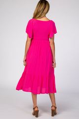 Fuchsia Smocked Ruffle Maternity Dress