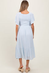 Light Blue Smocked Ruffle Maternity Dress