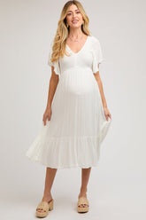 Ivory Smocked Ruffle Maternity Dress