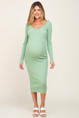 Mint Green Knit Ribbed Maternity Midi Dress