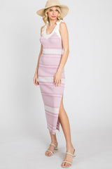 Lavender Striped Ribbed Sleeveless Knit Maternity Dress