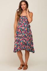 Black Floral Sleeveless Ruffled Maternity Dress