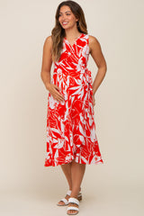 Red Flower Side Tie Maternity Wrap Dress