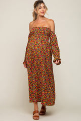 Red Floral Long Sleeve Maternity Maxi Dress