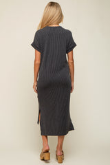 Charcoal Ribbed Short Sleeve Maternity Midi Dress