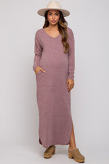 Plum Heathered Pocketed Long Sleeve Maternity Maxi Dress