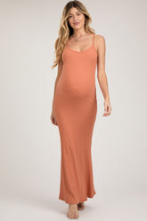 Peach Ribbed Maternity Maxi Dress