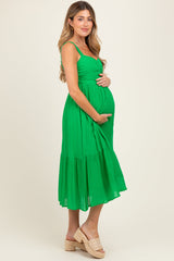 Green Cinched Bust Cutout Maternity Midi Dress
