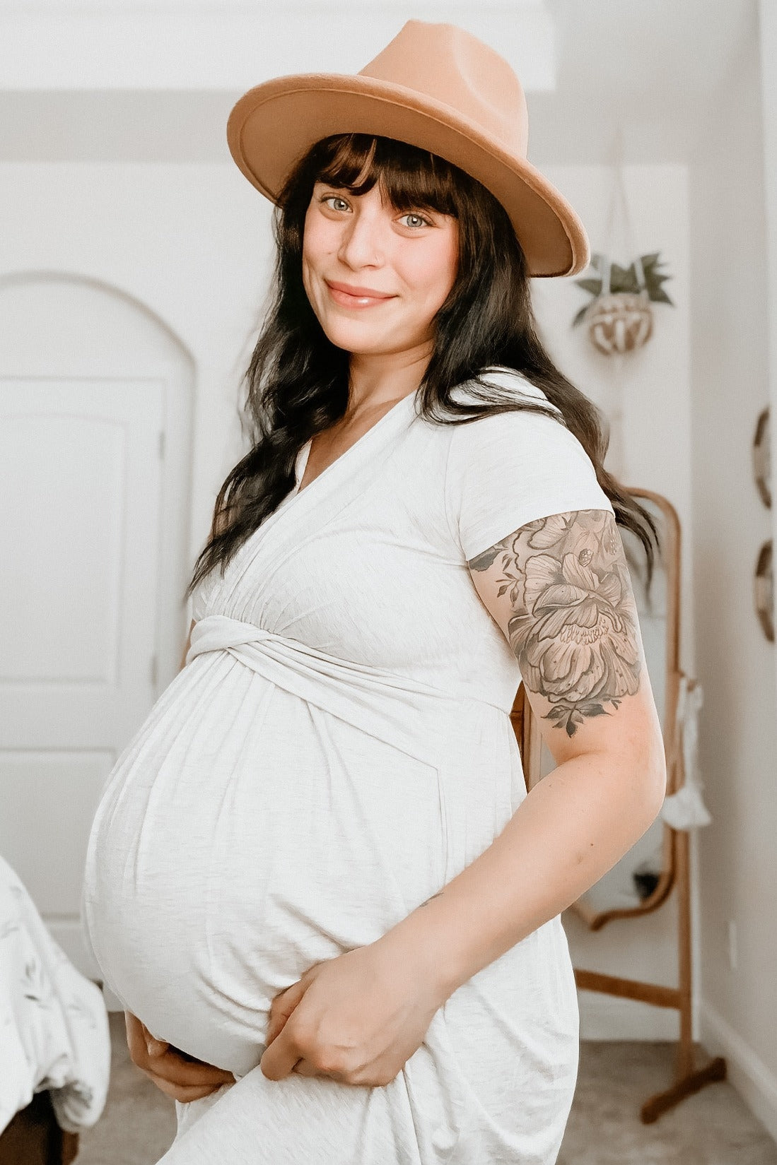 PinkBlush Beige Draped Maternity/Nursing Maxi Dress