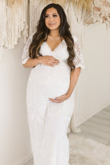 PinkBlush White Lace Mesh Overlay Maternity Maxi Dress