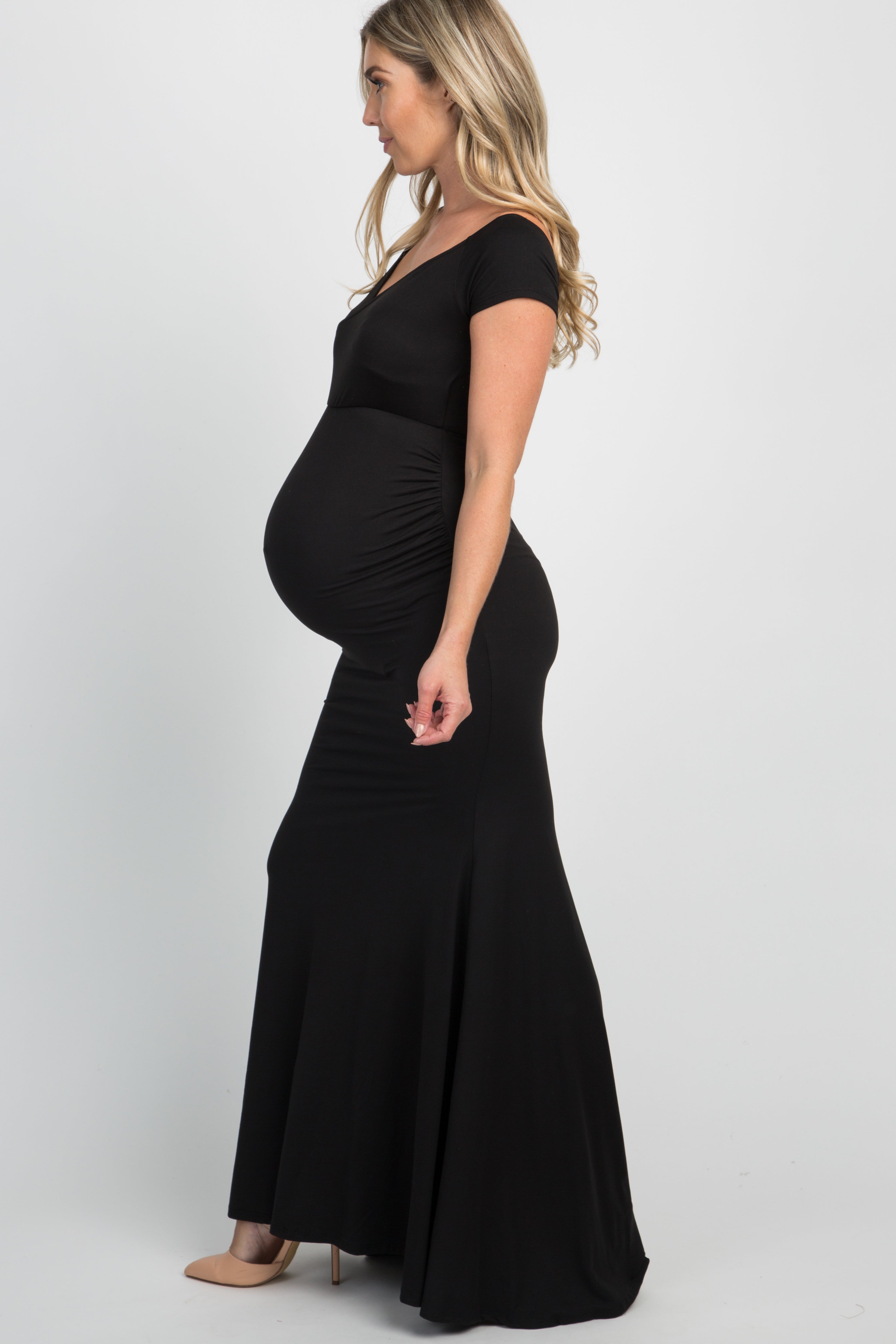 PinkBlush Black Off Shoulder Wrap Maternity Photoshoot Gown/Dress