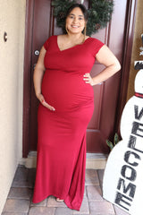 PinkBlush Burgundy Off Shoulder Wrap Maternity Photoshoot Gown/Dress