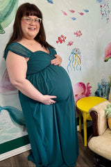 PinkBlush Forest Green Off Shoulder Chiffon Maxi Maternity Dress