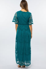 Teal Lace Mesh Overlay Maternity Maxi Dress