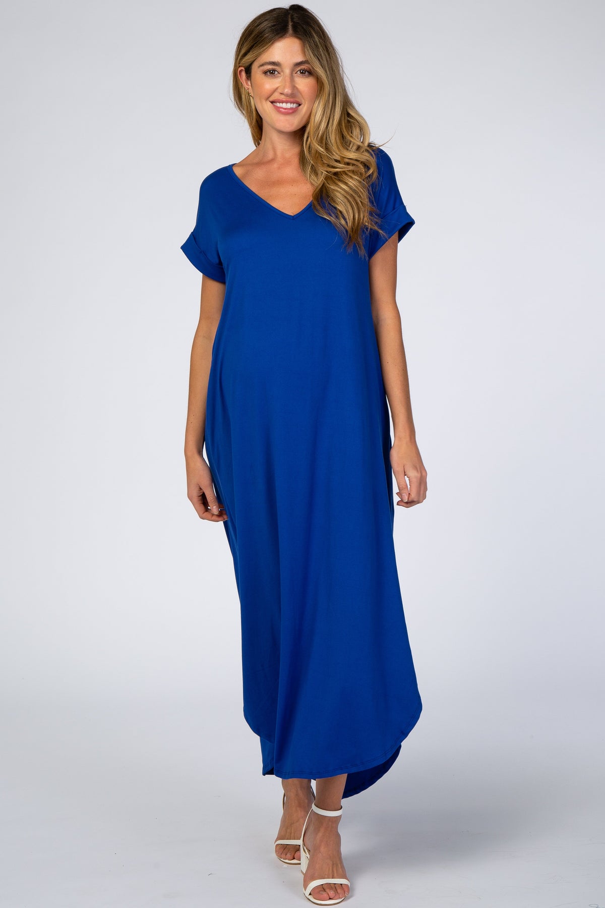 Royal Side Slit Maternity Maxi Dress