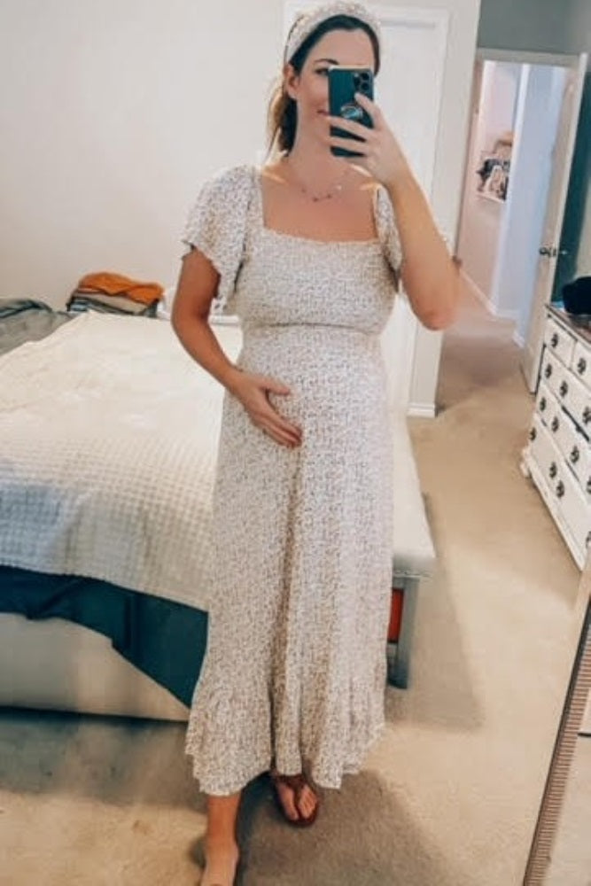 Ivory Floral Smocked Maternity Maxi Dress