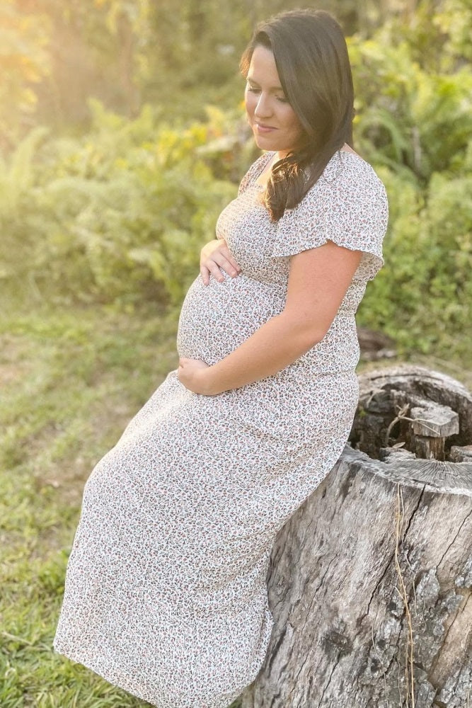 Ivory Floral Smocked Maternity Maxi Dress