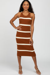 Rust Striped Sleeveless Sweater Maternity Midi Dress