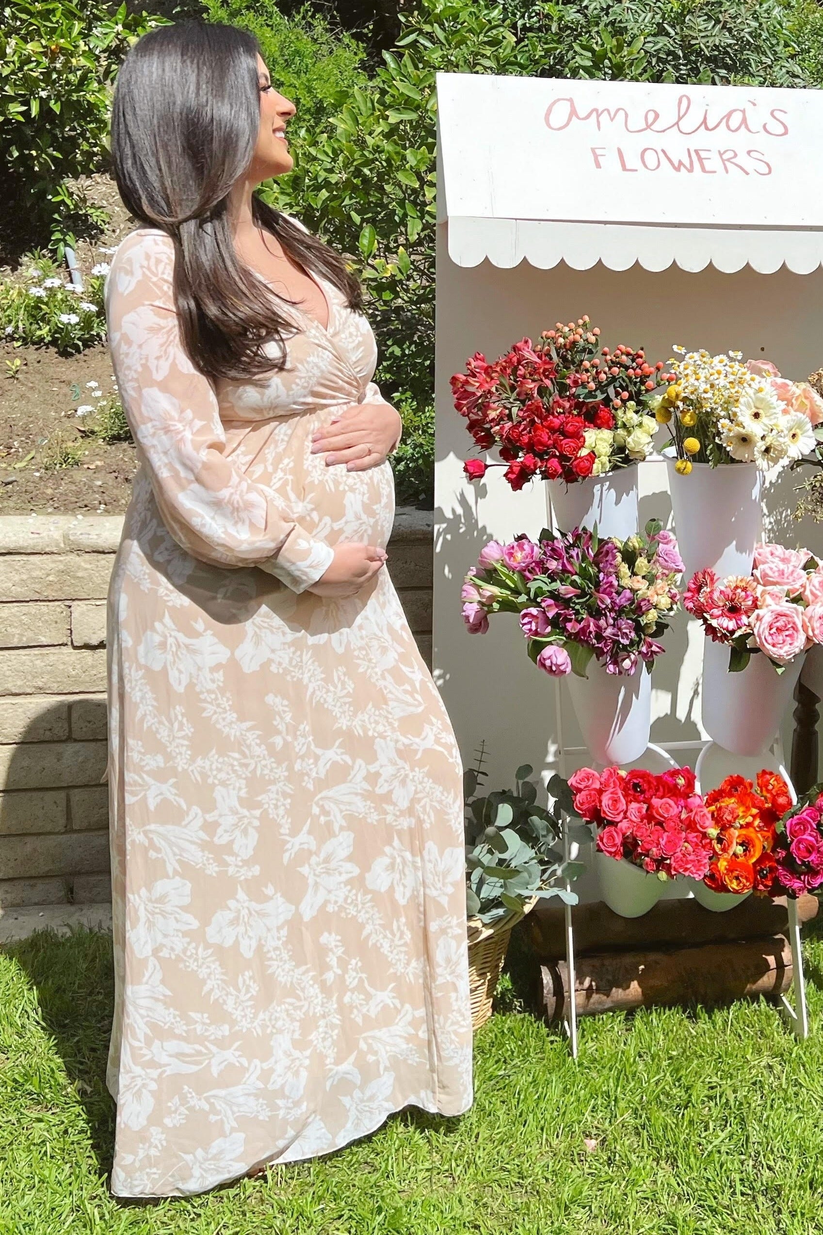 Taupe Floral Chiffon Maternity Maxi Dress