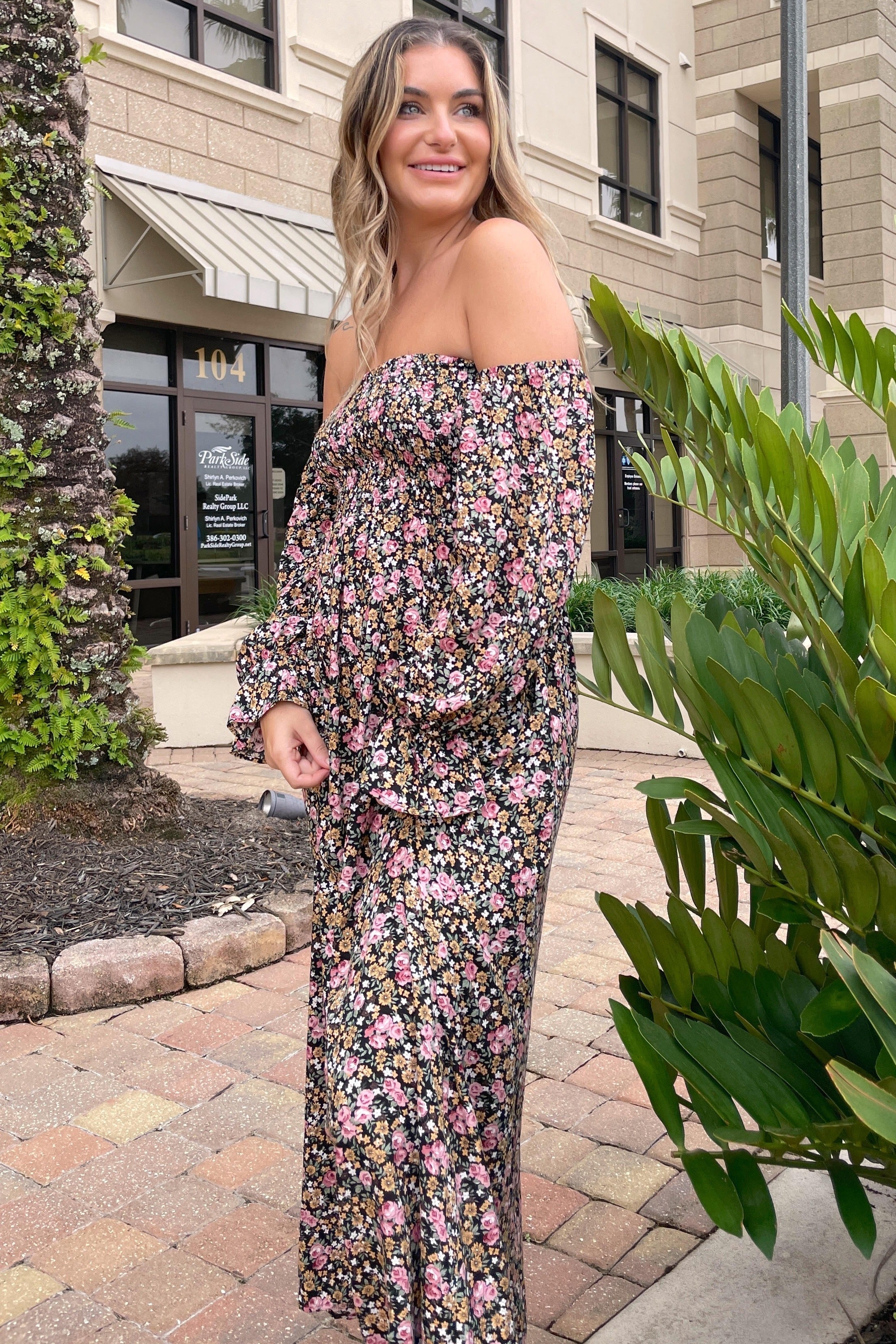 Black Floral Off Shoulder Long Sleeve Maternity Maxi Dress