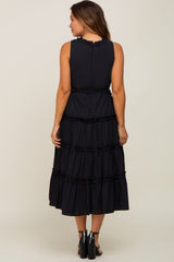 Black Tiered Ruffle Cutout Maternity Midi Dress