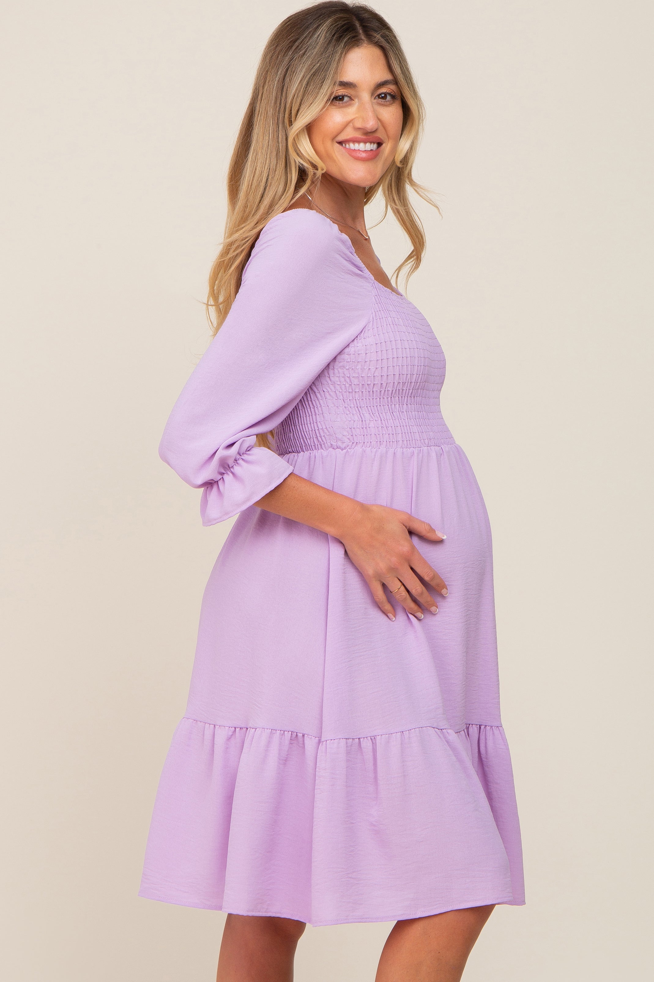 Lavender Smocked Ruffle Maternity Dress