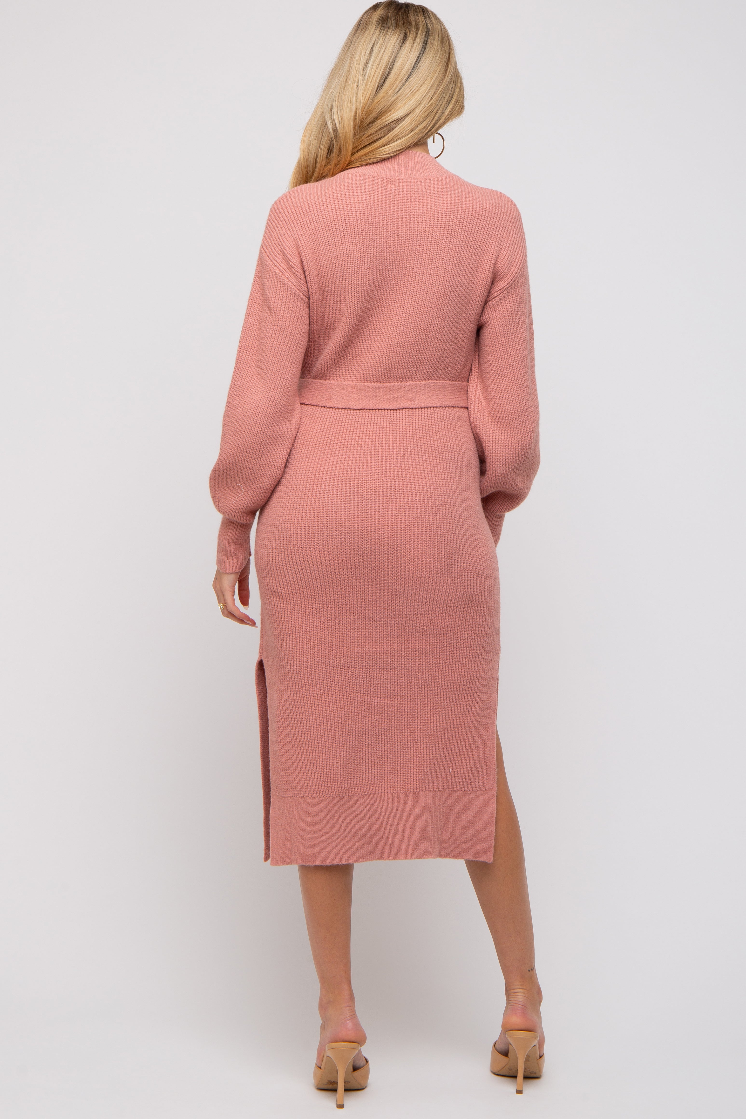 Mauve Side Slit Maternity Sweater Midi Dress