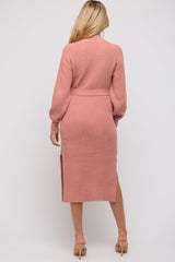 Mauve Side Slit Maternity Sweater Midi Dress