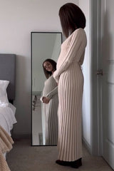 Taupe Ribbed Maternity Knit Maxi Dress