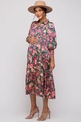 Forest Green Multicolor Floral Paisley Maternity Tiered Dress