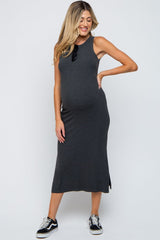 Charcoal Ribbed Maternity Side Slit Tank Dress