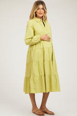 Lime Tiered Collared Maternity Midi Dress