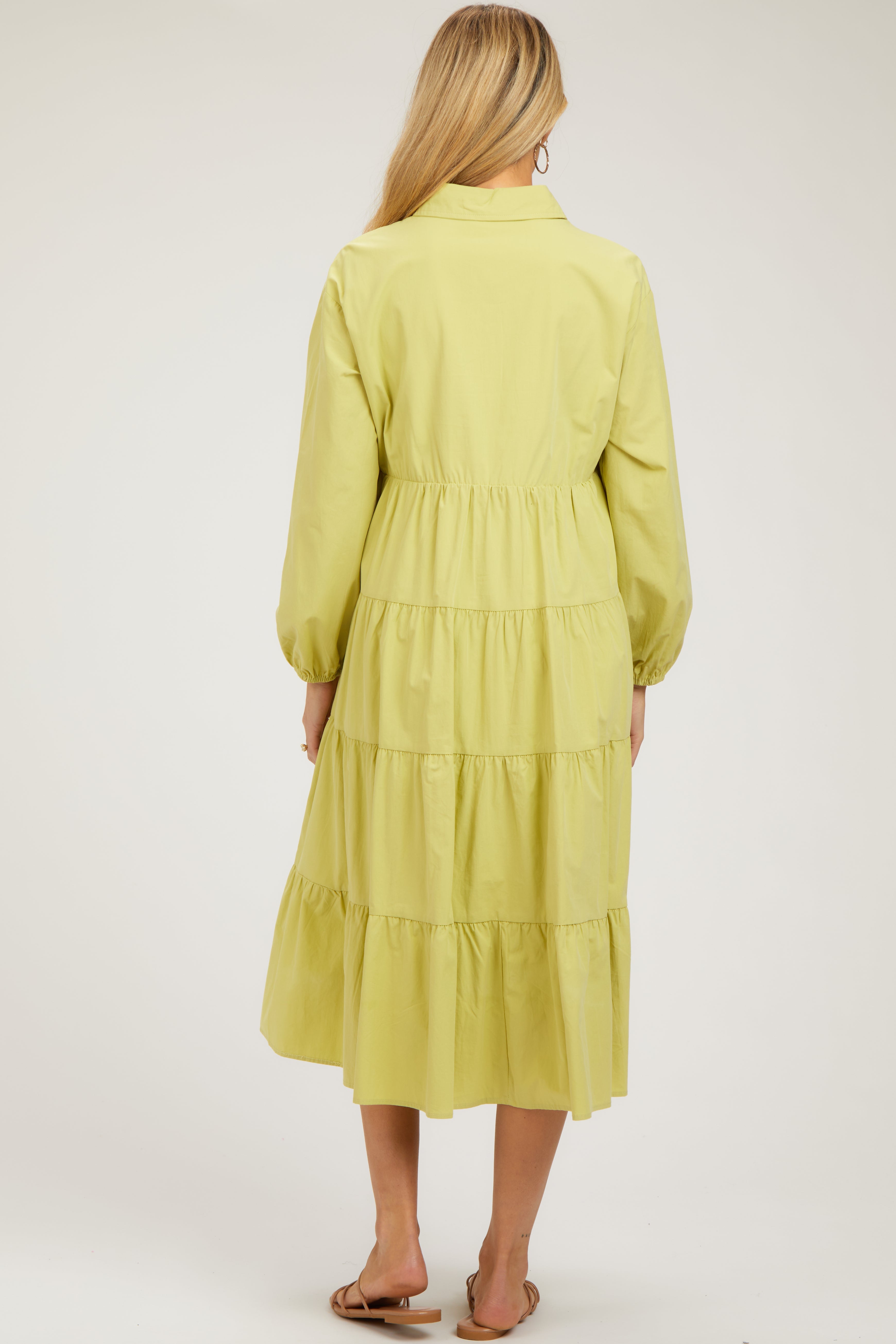 Lime Tiered Collared Maternity Midi Dress